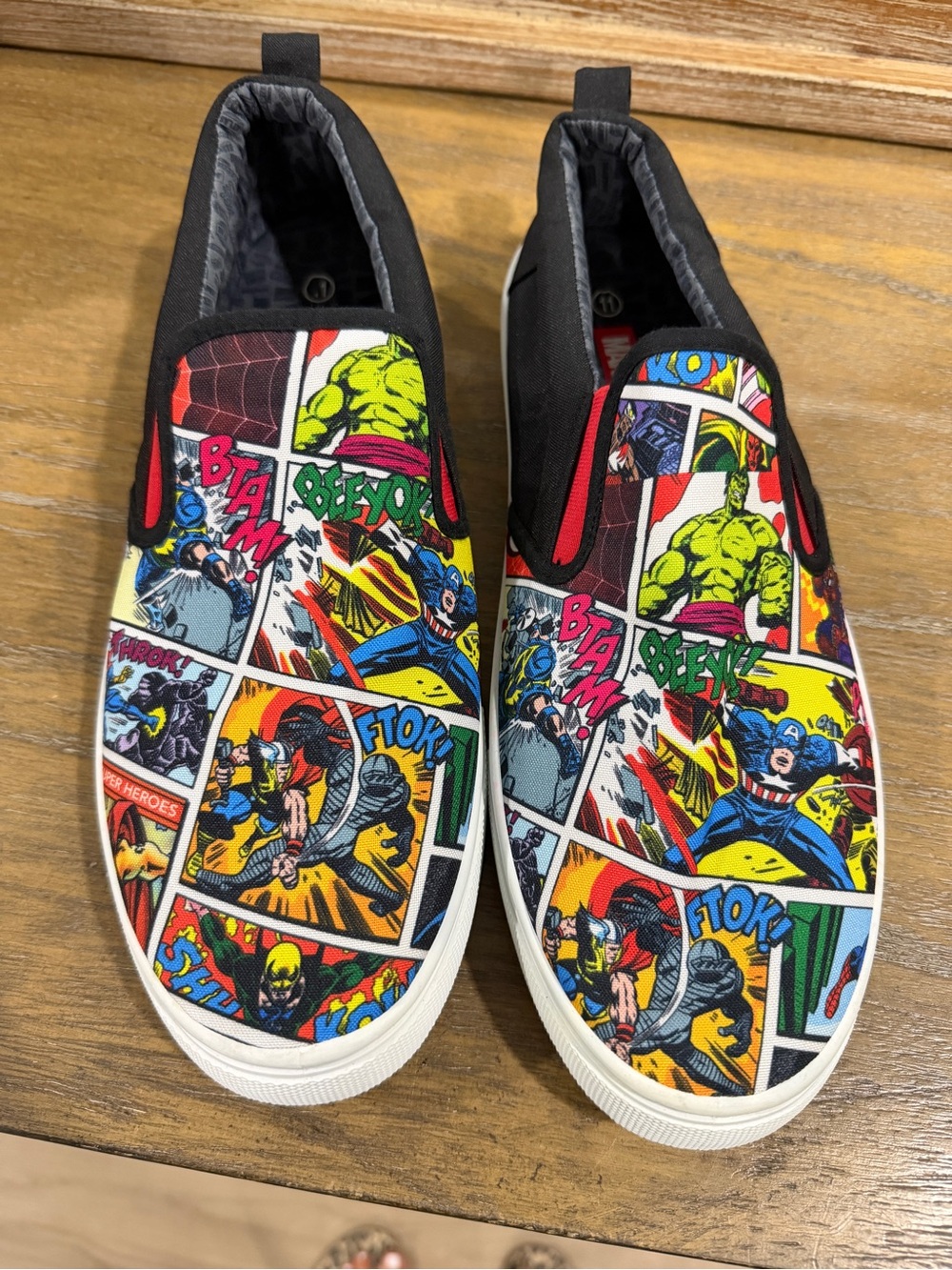 Marvel Comic Print Slip-On Loafers - Black, Red, Yellow, Blue, Green